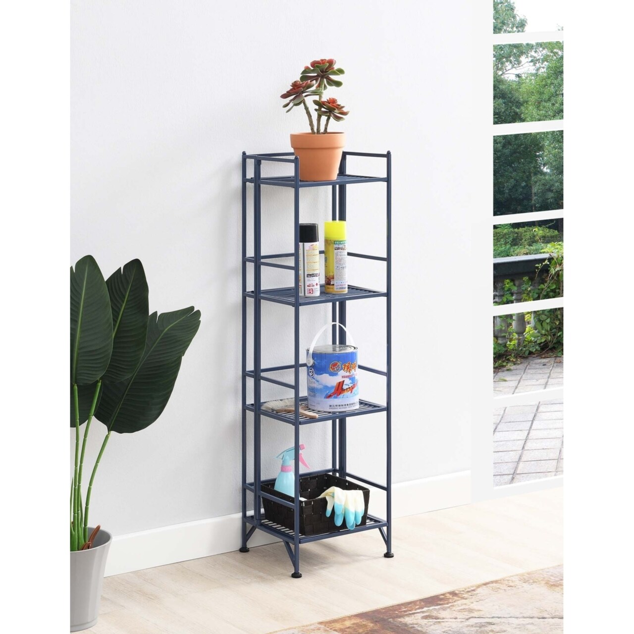 Convenience Concepts Xtra Storage 4 Tier Folding Metal Shelf, Cobalt Blue